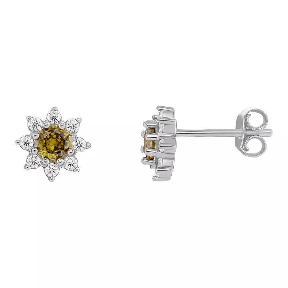 PRIMROSE Birthstone Cubic Zirconia Flower Stud Earrings, Women's, Gold Tone Aug Product Image