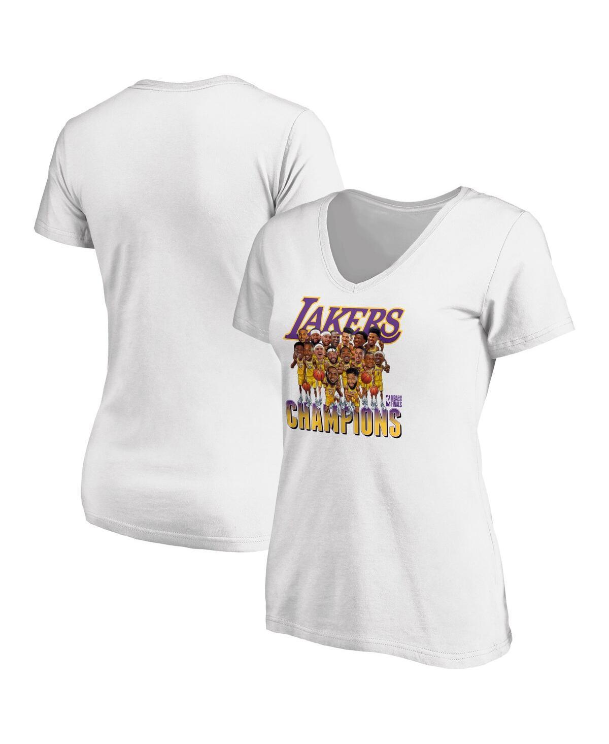 Womens Fanatics White Los Angeles Lakers 2020 Nba Finals Champions Team Caricature V-Neck T-shirt Product Image