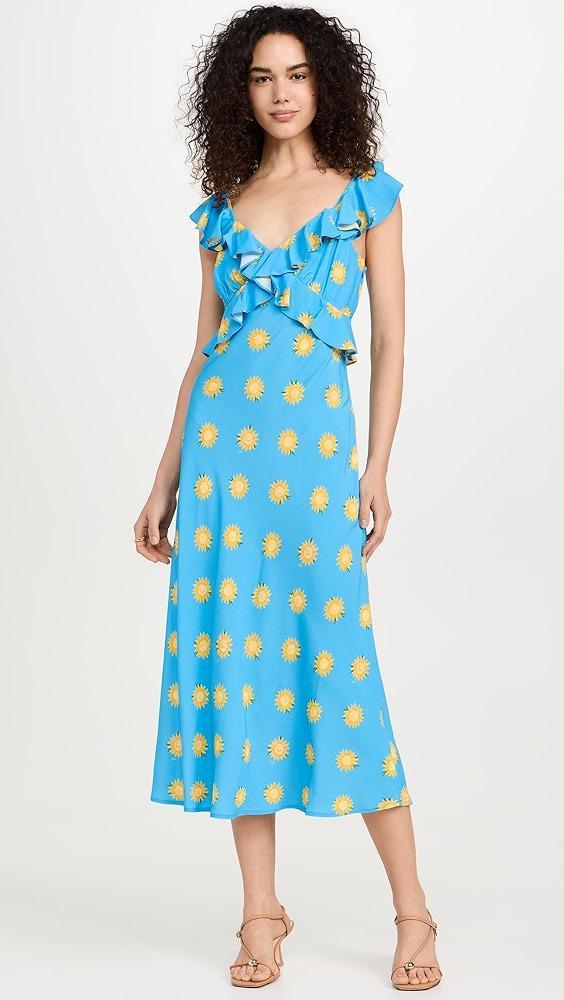 KITRI Rosemary Blue Sunflower Print Midi Dress | Shopbop Product Image