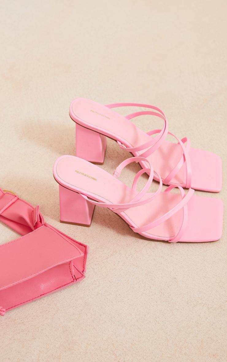 Pink PU Wide Fit Square Toe Strappy Block Heeled Mules Product Image