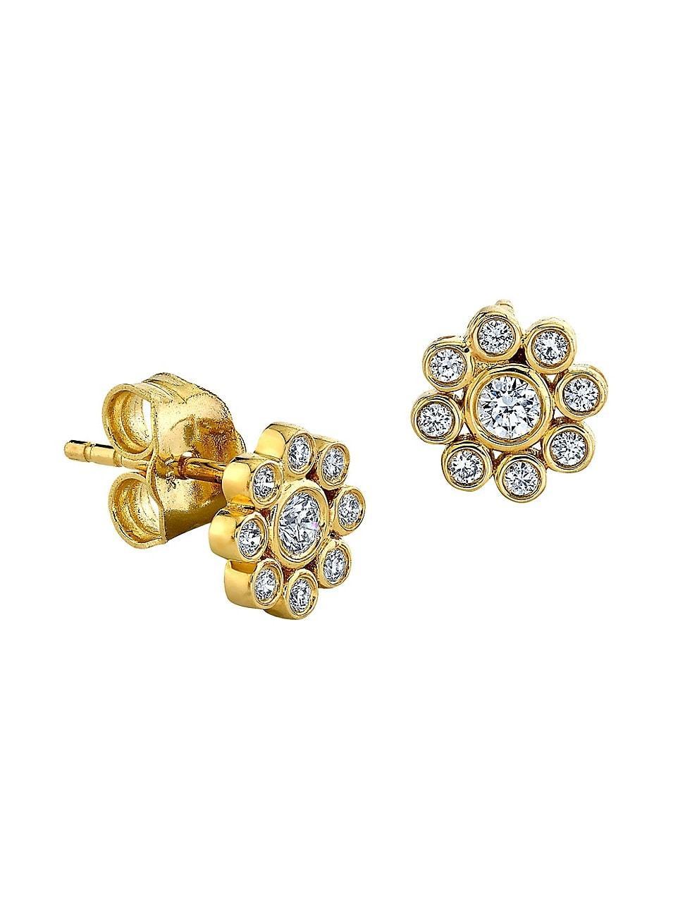 Yellow Gold Bezel Diamond Flower Stud Earring, Single Product Image