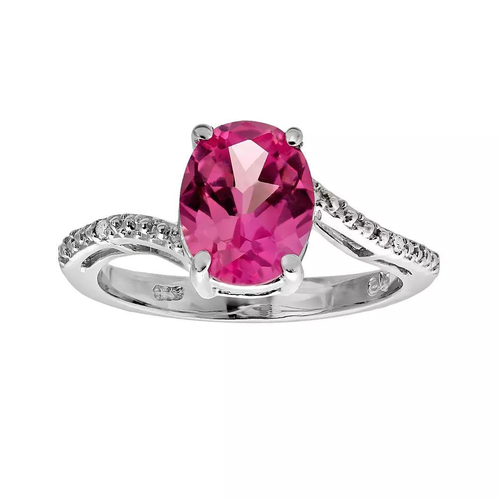 Gemminded Sterling Silver Blue Topaz and Diamond Accent Oval Ring, Women's, Size: 6 Product Image