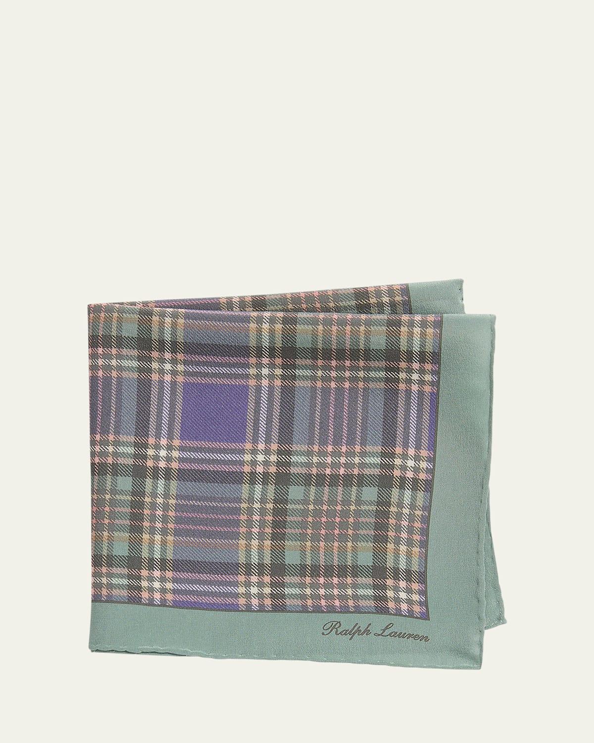 Mens Plaid-Print Silk Crepe Pocket Square Product Image