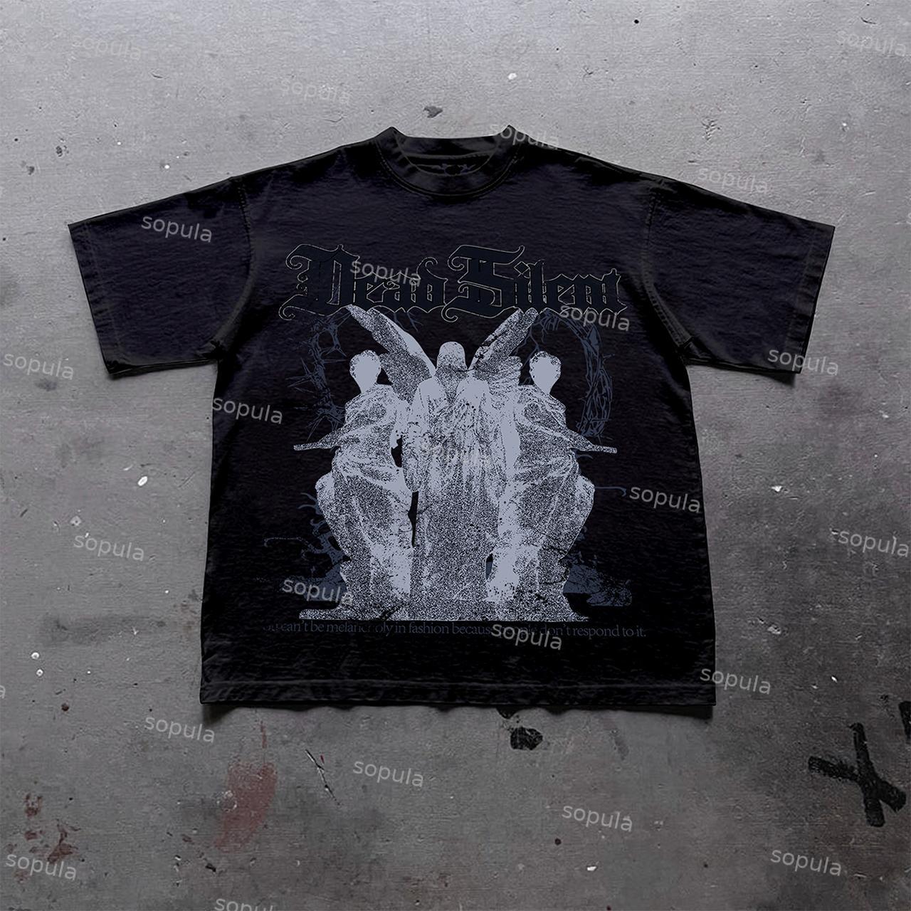 Sopula Evil Angel Retro Mottled Thorn Printing Casual Cotton T-Shirt Product Image
