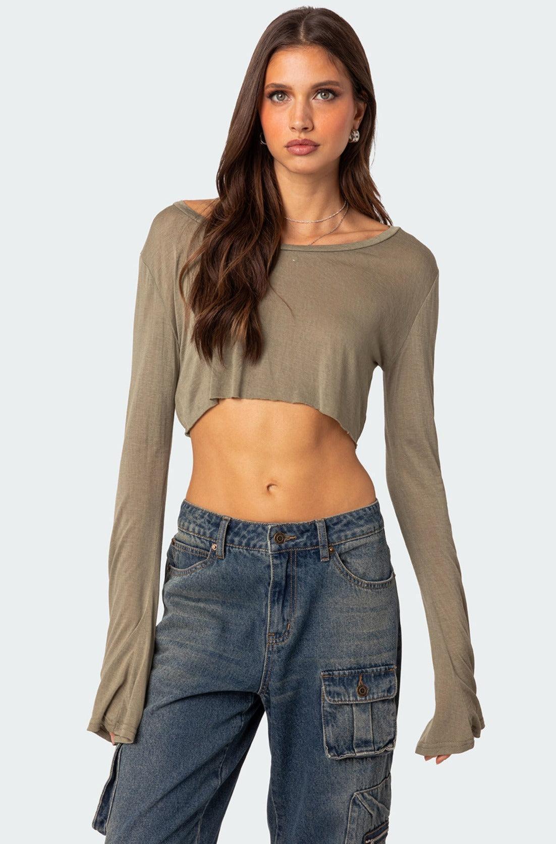 Edikted Women's Sheer Raw Hem Crop Top Product Image