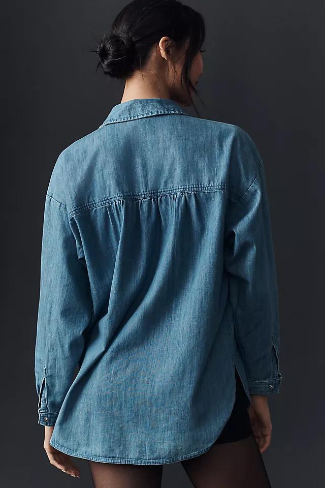 By Anthropologie Crystal-Embellished Denim Buttondown Shirt Product Image