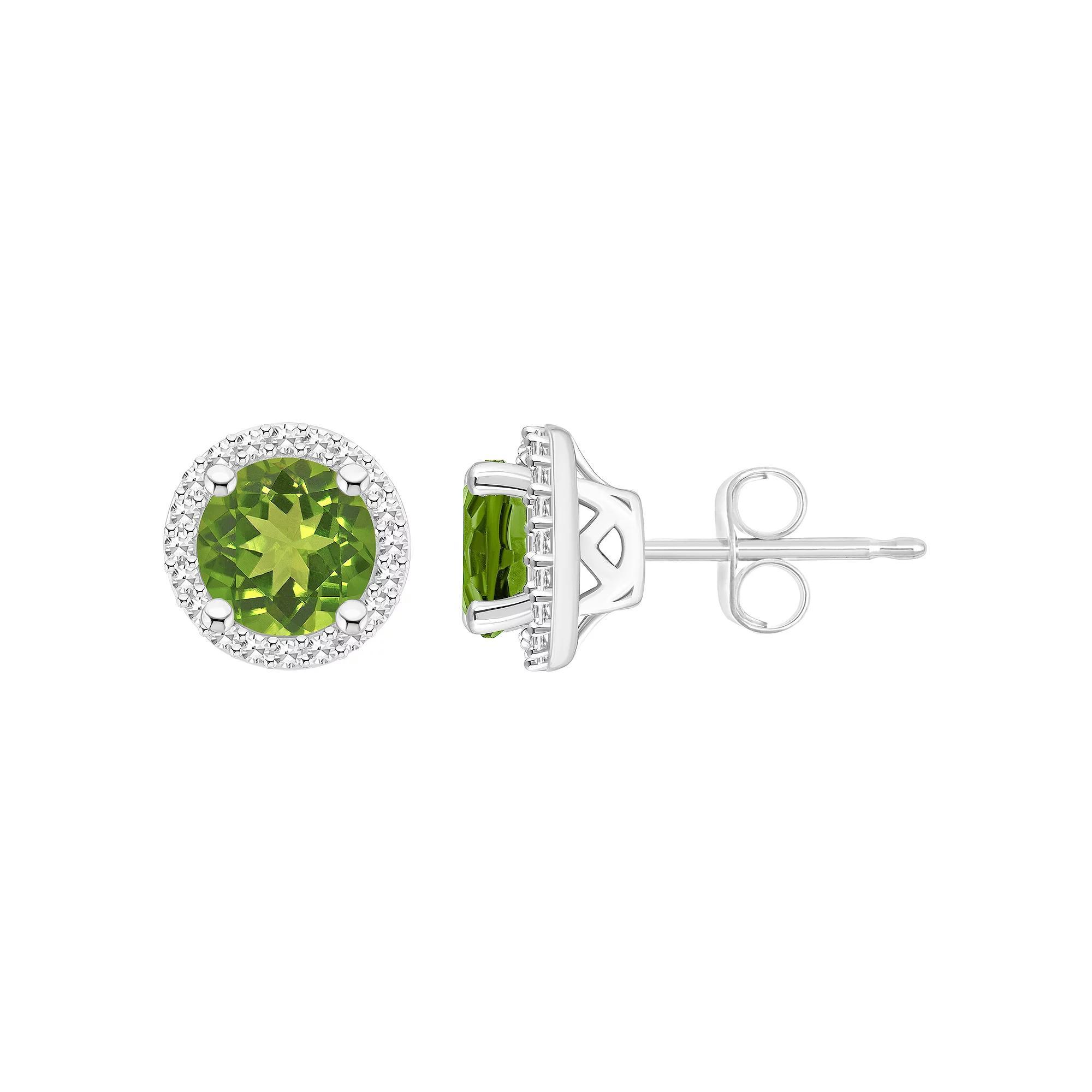 Celebration Gems Sterling Silver Gemstone & 1/5 Carat T.W. Diamond 6mm Halo Stud Earrings, Women's, Peridot Product Image
