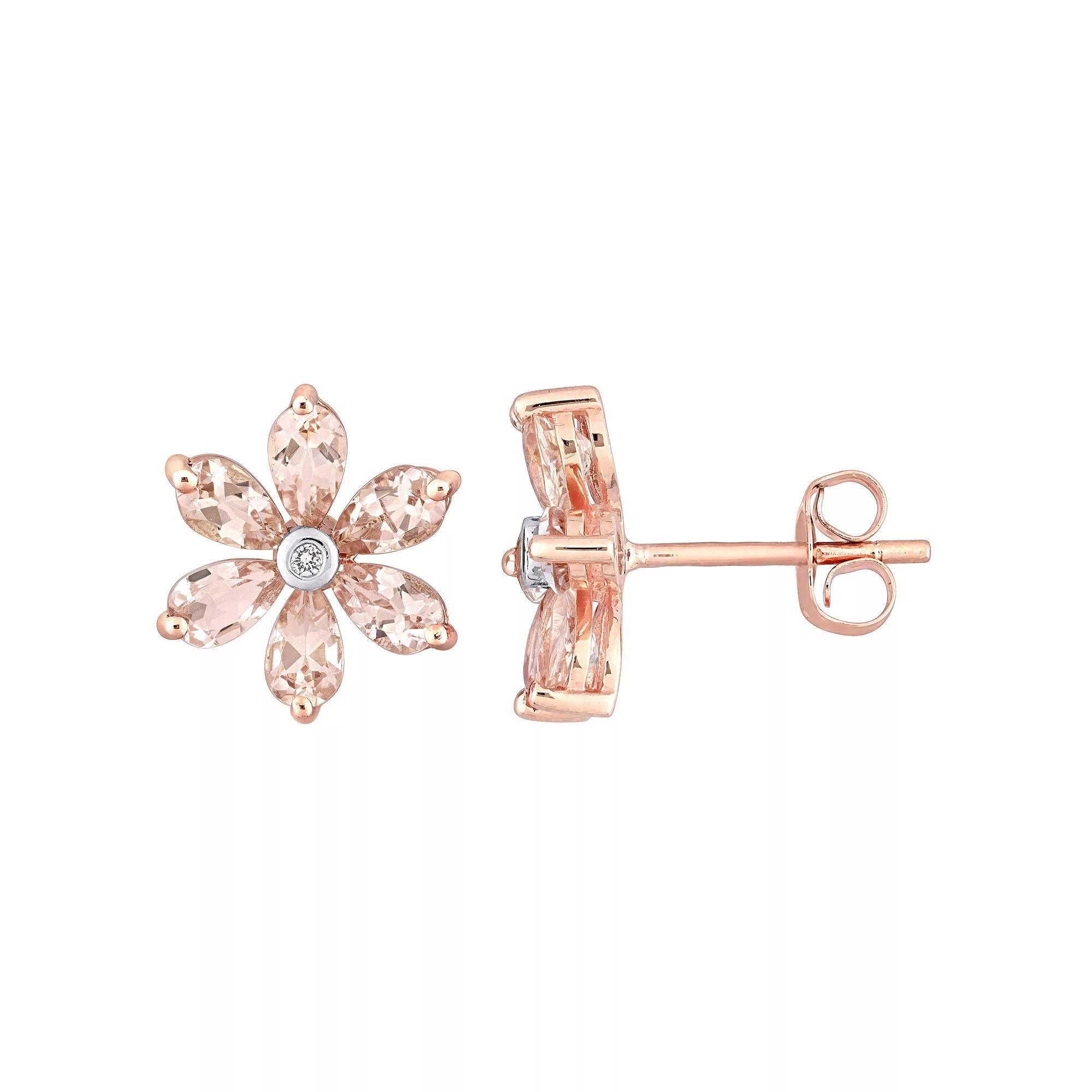 Stella Grace 10k Rose Gold Morganite & Diamond Accent Flower Stud Earrings, Women's Product Image