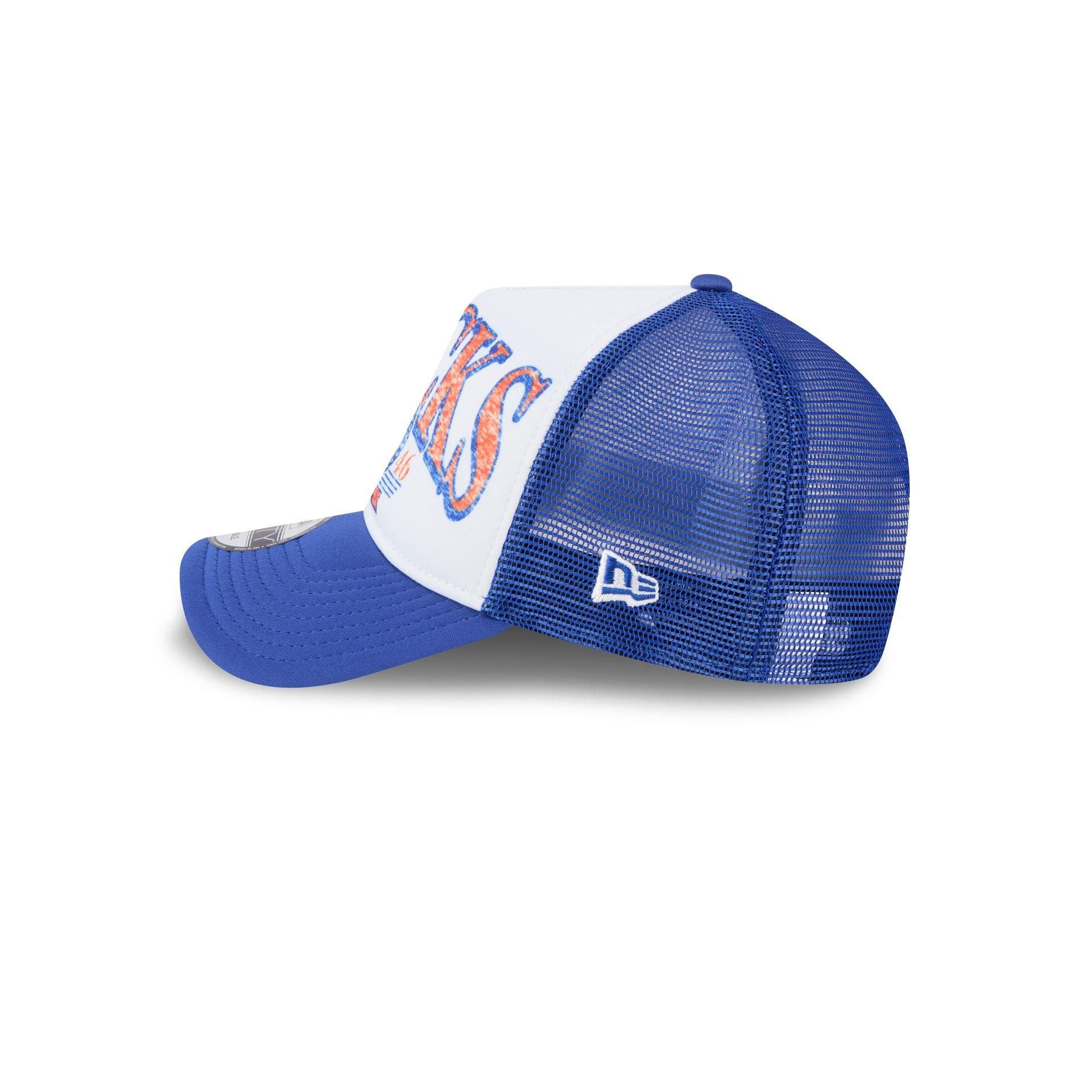 New York Knicks Distressed 9FORTY A-Frame Trucker Hat Male Product Image