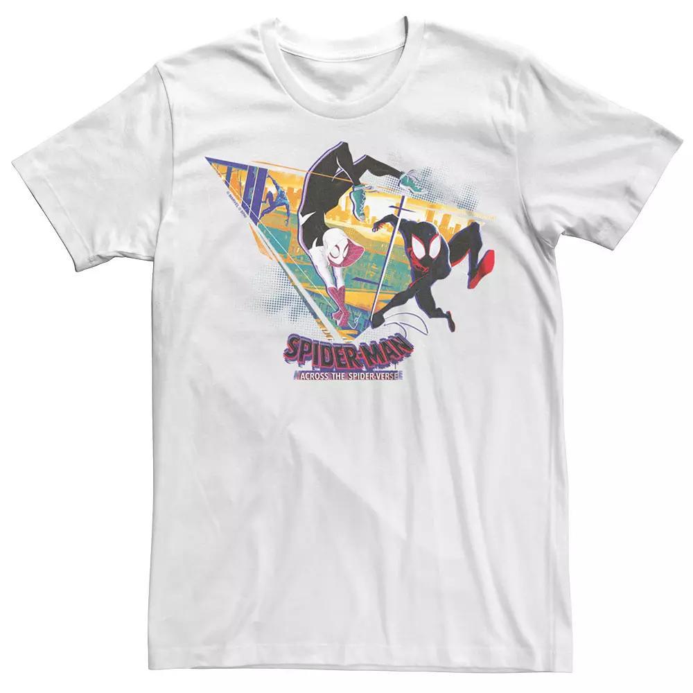 Men's Marvel Spiderman Across the Spider Verse Miles & Gwen Comic Triangle Graphic Tee, Size: Small, White Product Image