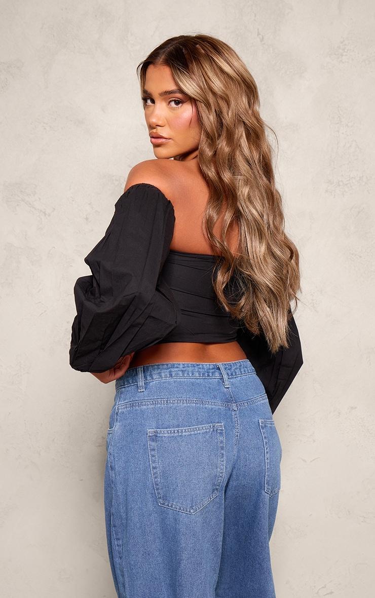 Black Poplin Elastic Halter Bardot Top Product Image