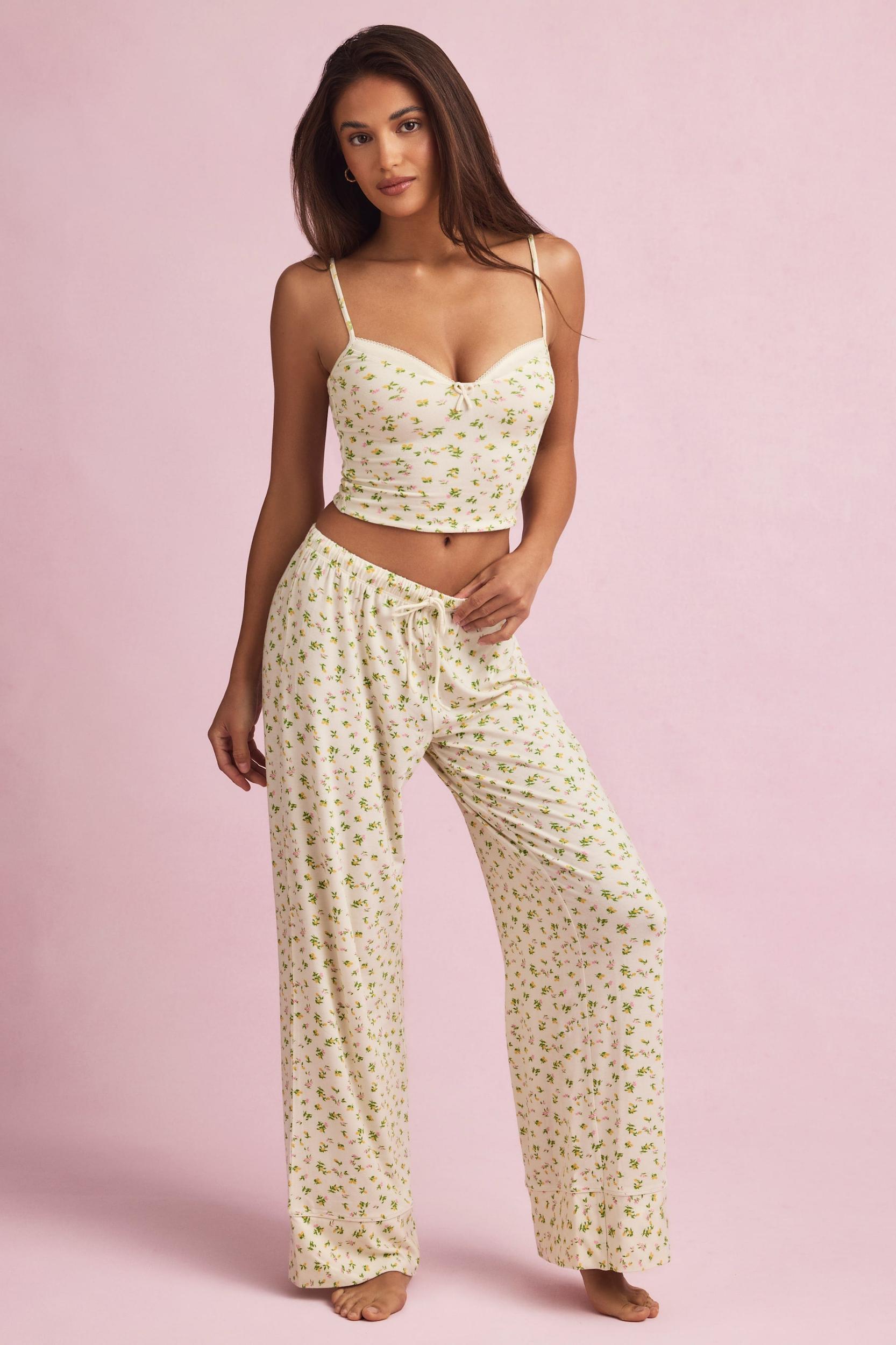Modal Mid-Rise Pyjama Trousers in Lemon Print Product Image