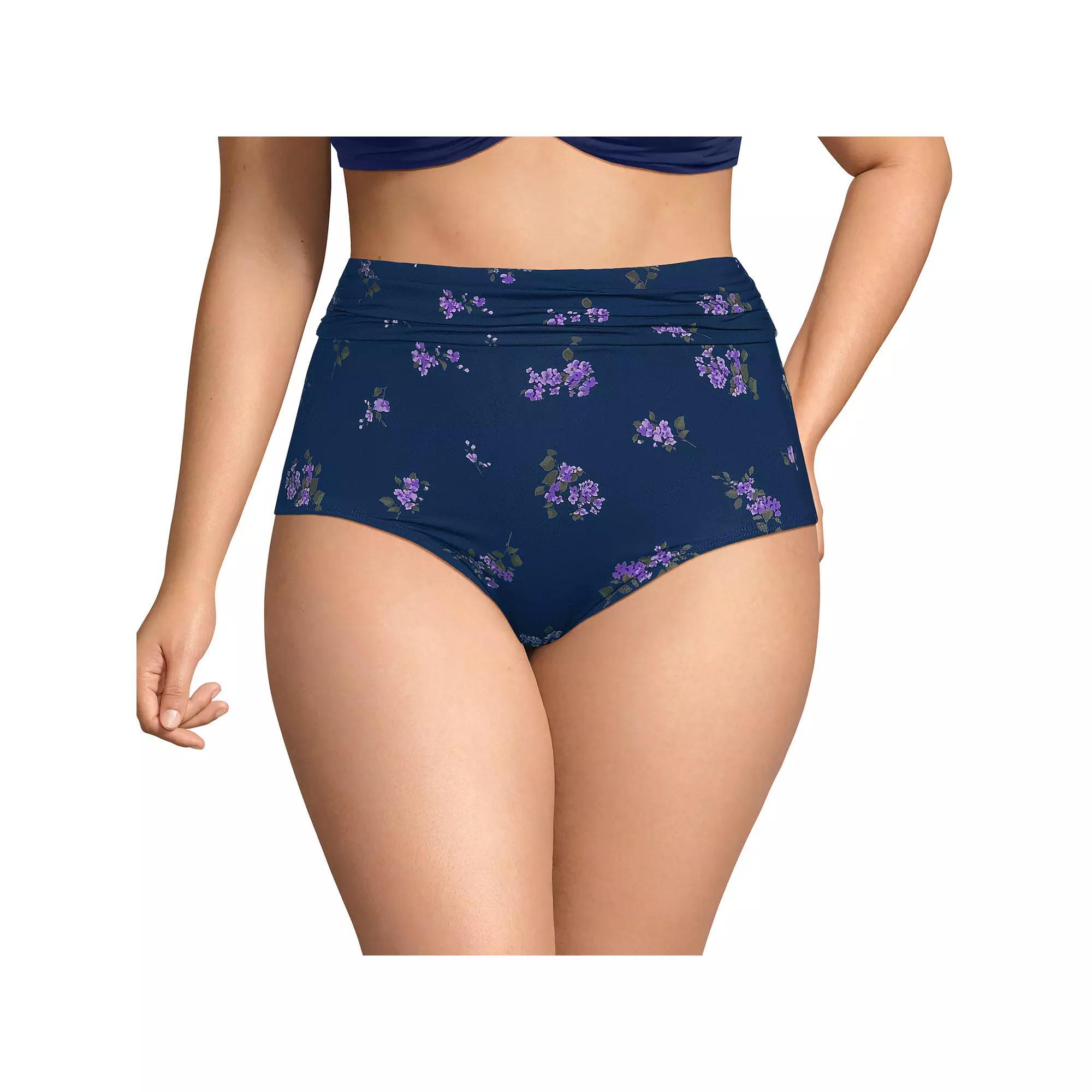 Plus Size Lands' End Ruched High Waisted Full Coverage Bikini Bottoms, Women's, Size: 18 W, Black Egret Stripe Product Image