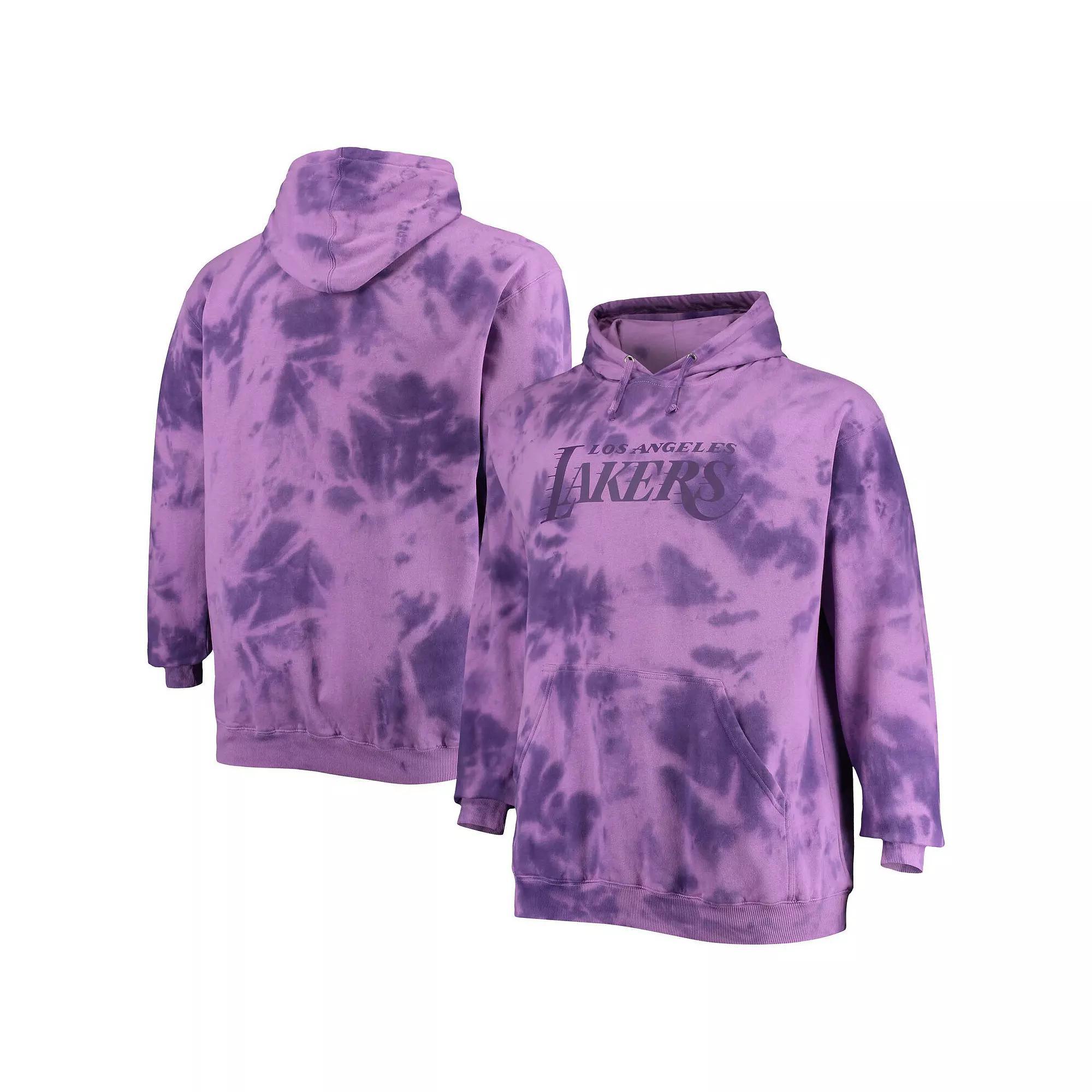 Men's Fanatics Branded Purple Los Angeles Lakers Big & Tall Wordmark Cloud-Dye Pullover Hoodie, Size: XLT Product Image