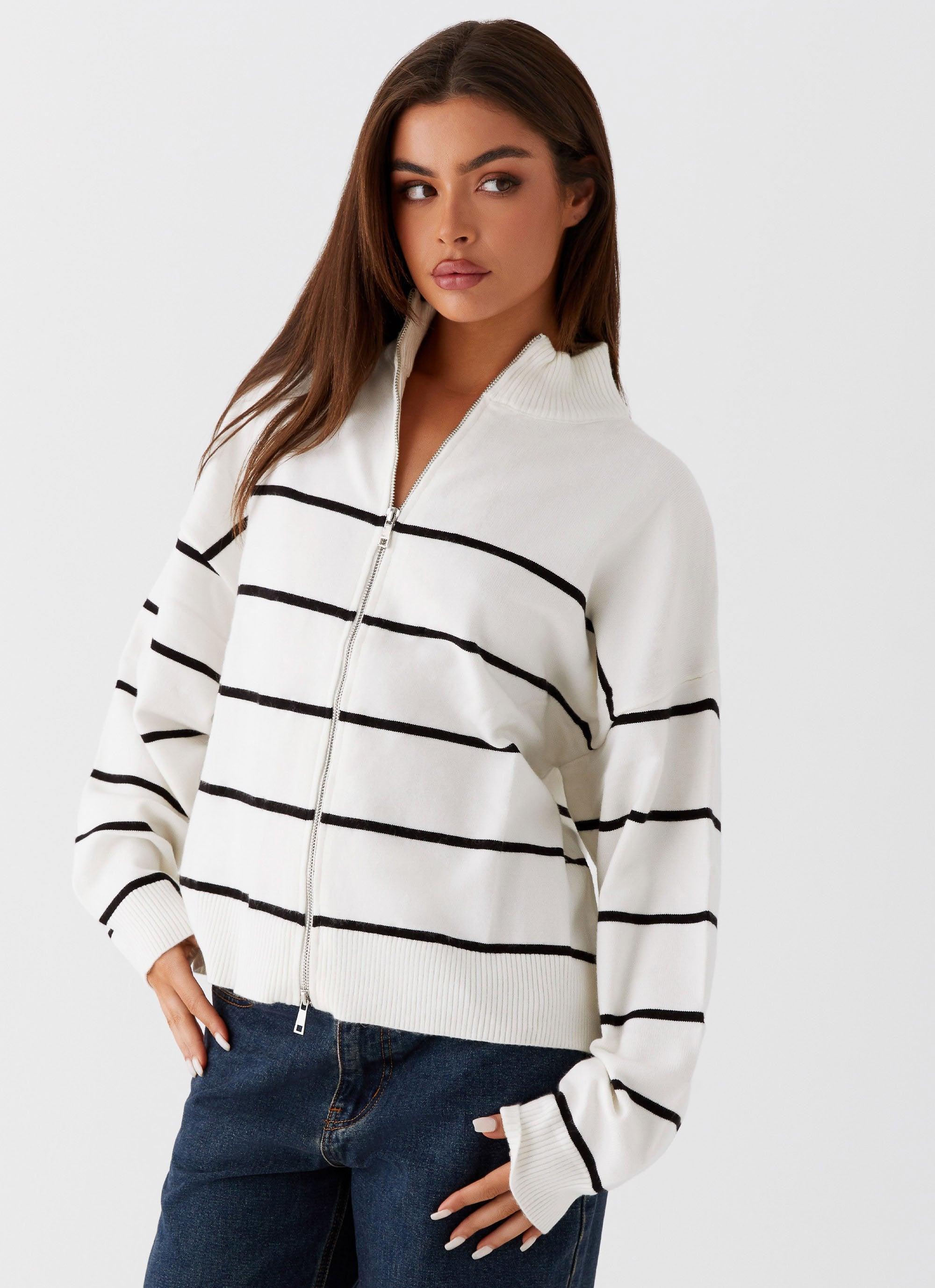 Kimmy Oversized Knit Cardigan - Ivory Stripe Product Image