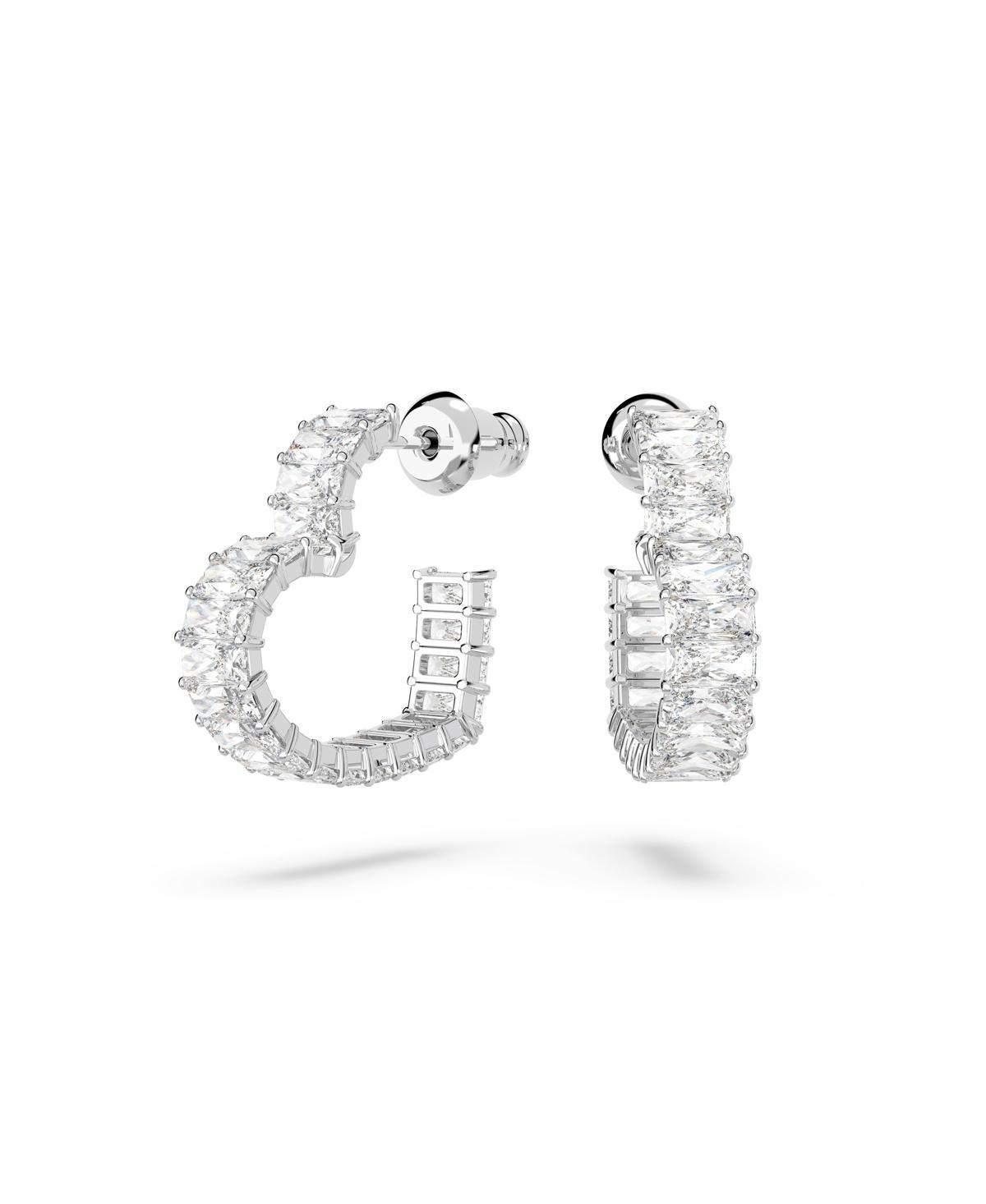 Swarovski Matrix Baguette Crystal Small Heart Hoop Earrings in Rhodium Plated Product Image