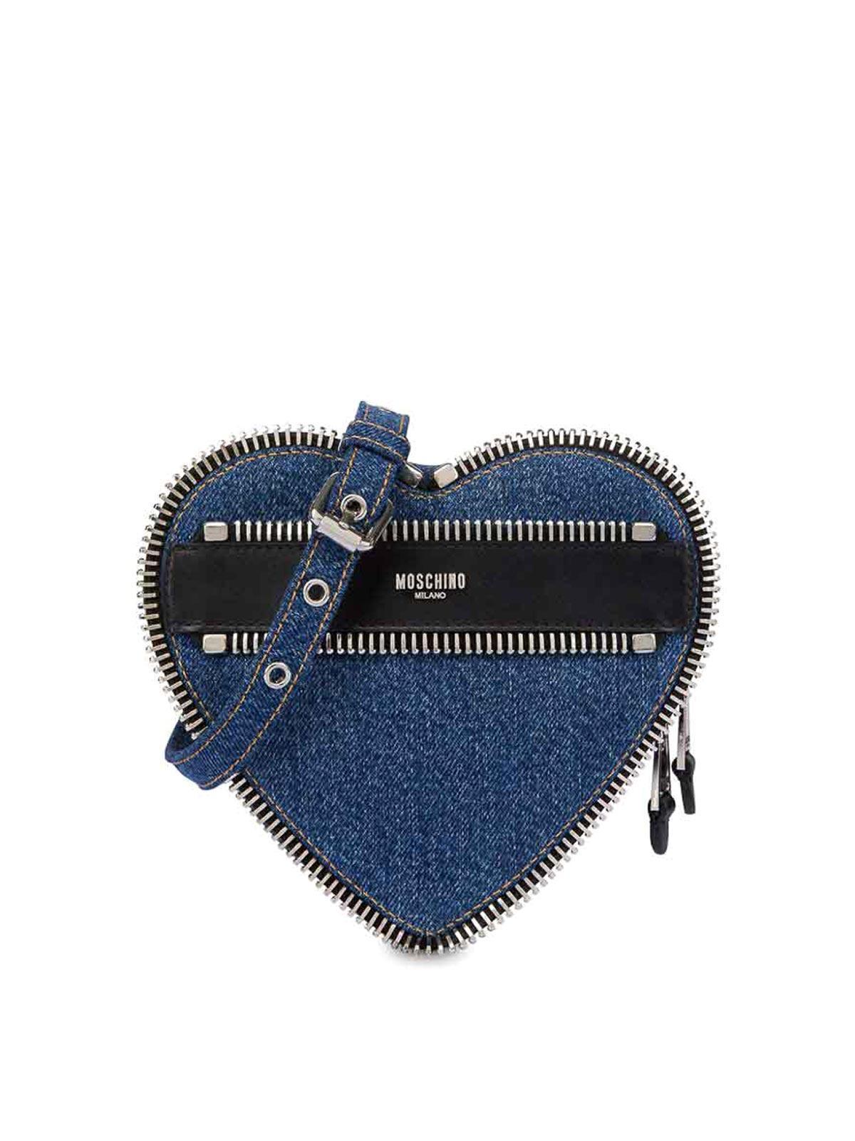 MOSCHINO Heart-shaped Denim Crossbody Bag In Blue Product Image