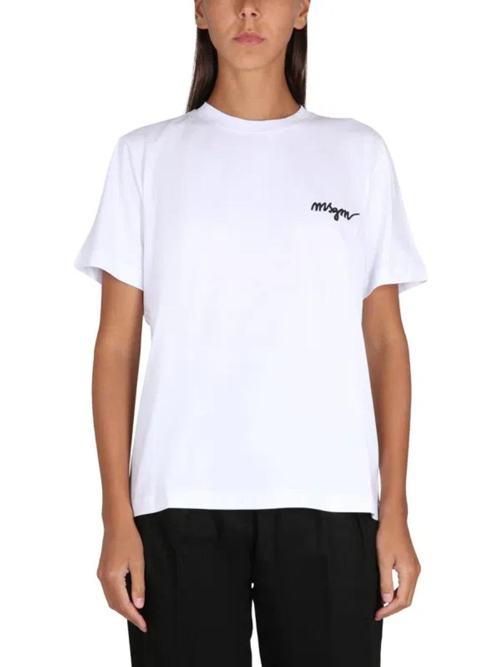 MSGM White Embroidered T-shirt In Multicolor Product Image