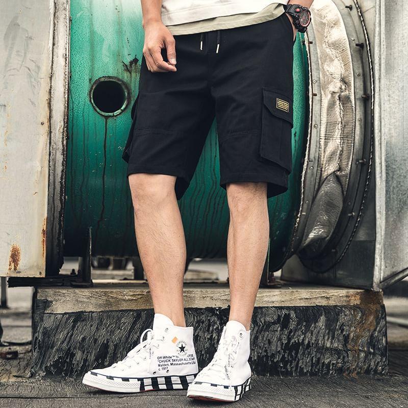 Mid Rise Plain Applique Cargo Shorts Product Image