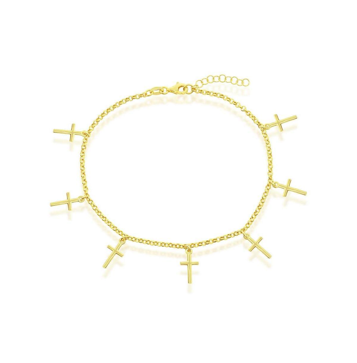 Argento Bella Gold Over Silver Cross Charms Rolo Chain Anklet, Womens Gold Tone Product Image