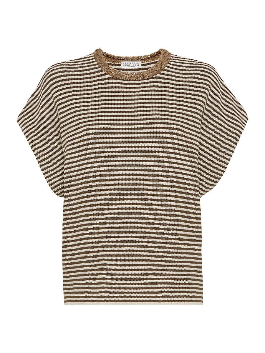 Womens Striped Cotton Knit T-Shirt Product Image