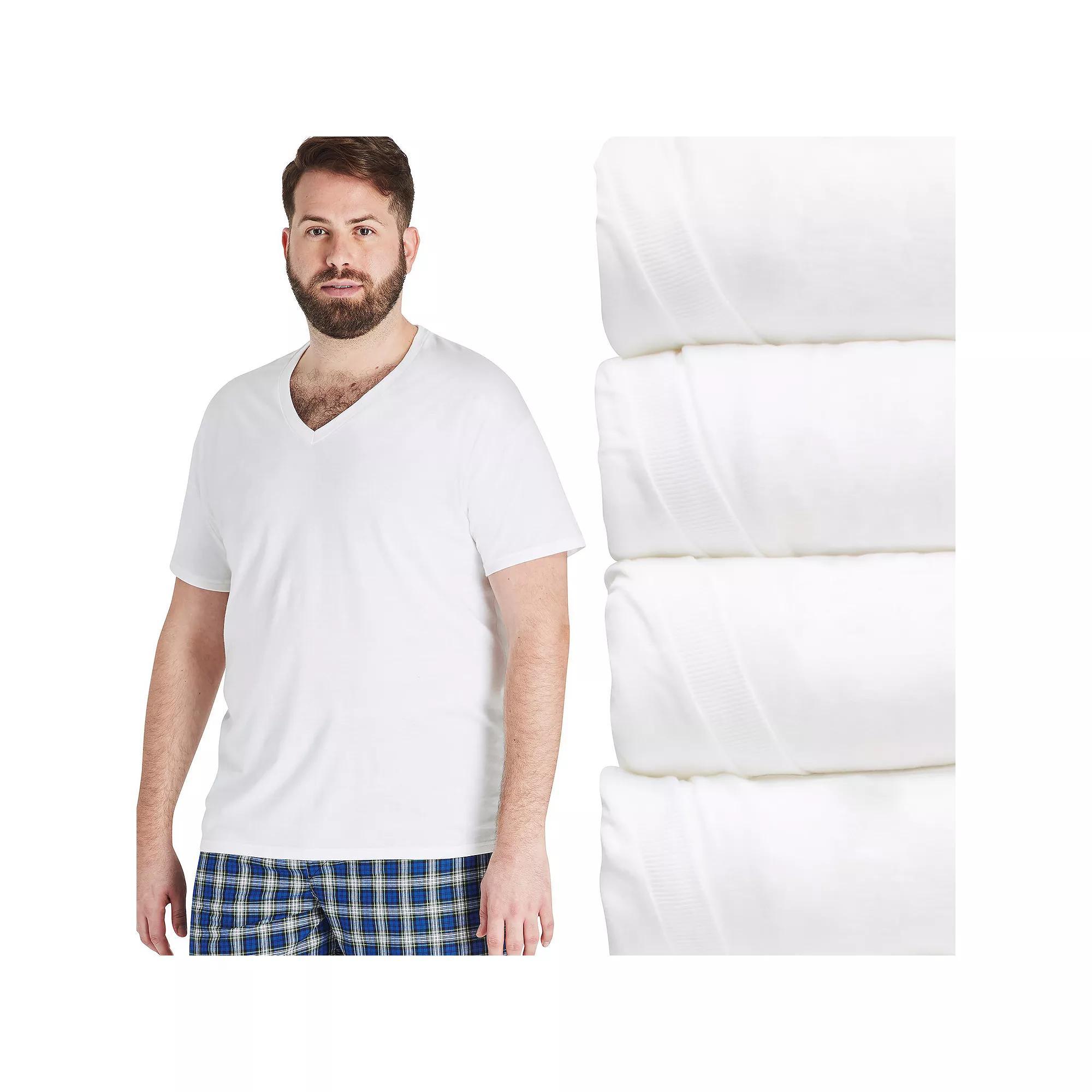 Big & Tall Hanes Ultimate® Cool Comfort® FreshIQ® V-Neck T-Shirt 4-Pack, Men's, Size: 2XB, White Product Image