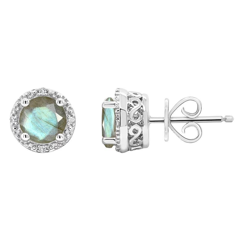Celebration Gems Sterling Silver Round Stabilized Turquoise Diamond Accent Stud Earrings, Women's Product Image