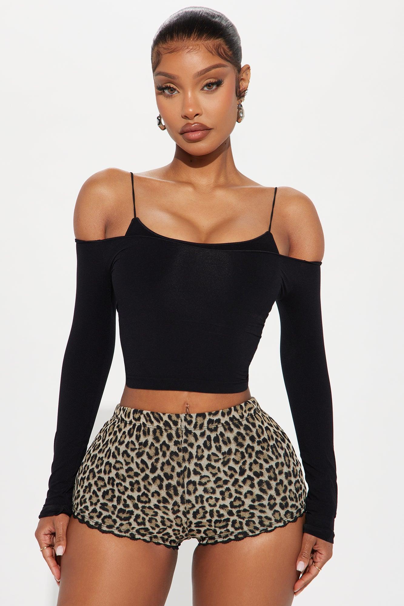 Natalie Off Shoulder Seamless Top - Black Product Image
