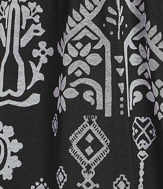 Calessa Petite Size Mesh Knit Abstract Mosaic Square Neck Elbow Puff Sleeve Blouse Product Image