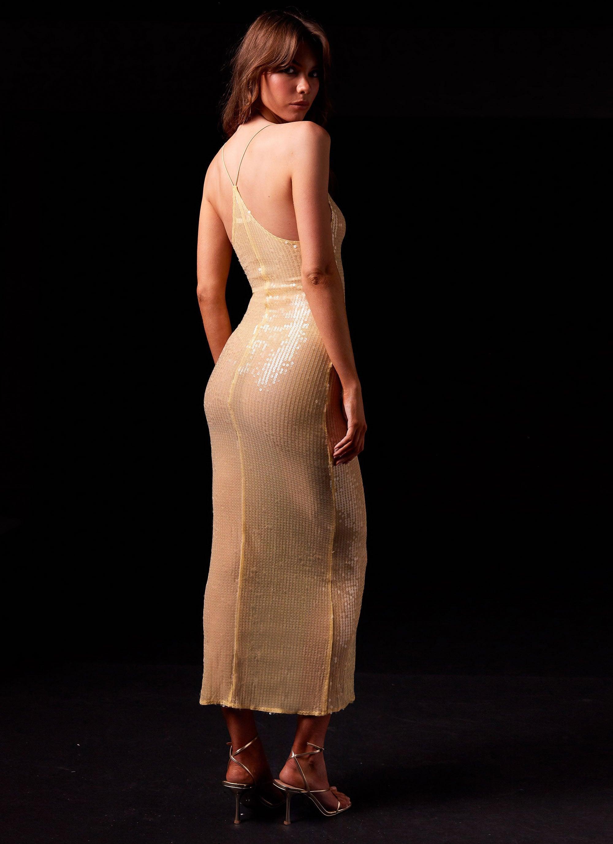 Golden Gleam Sequin Maxi Dress - Citrine Product Image