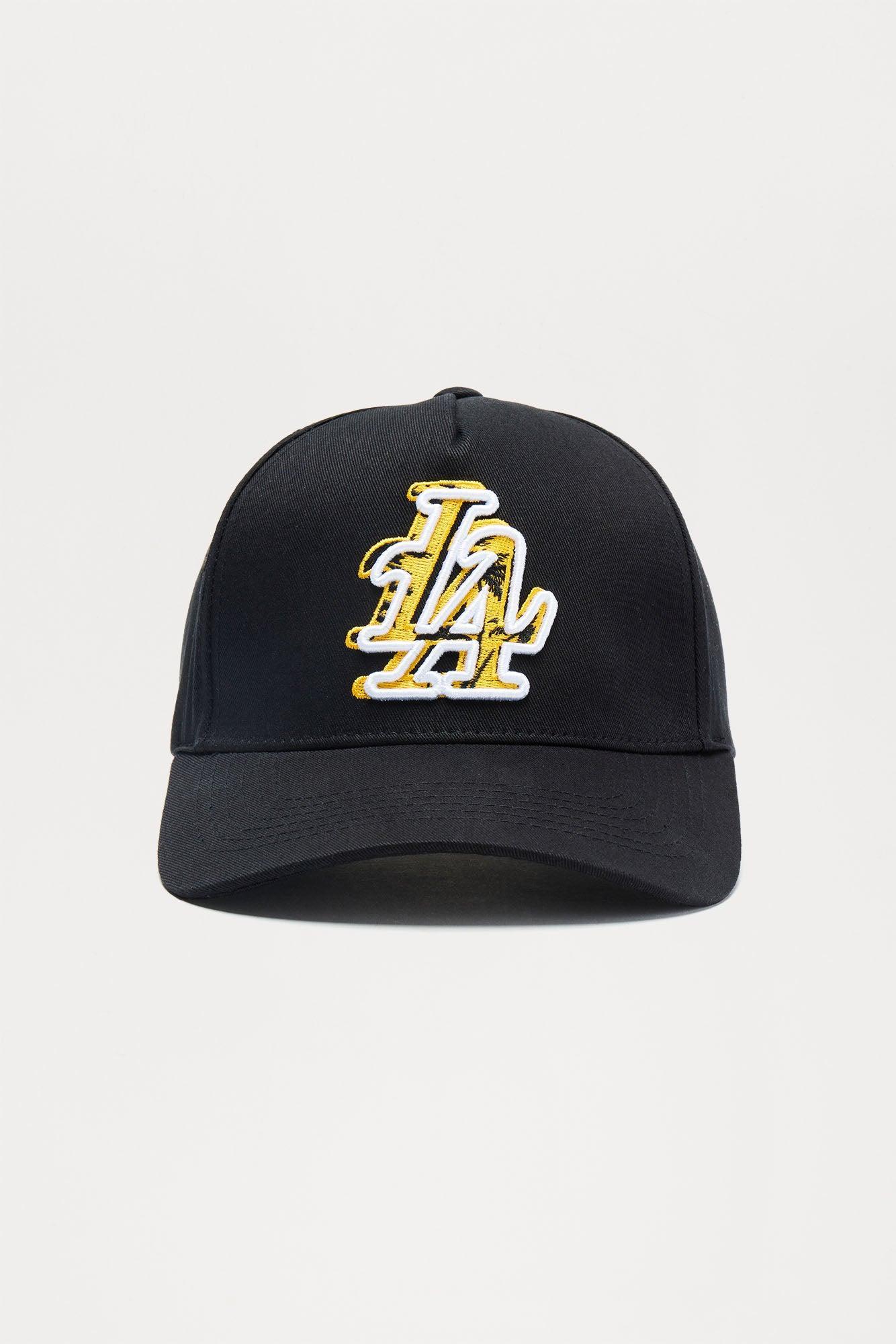 La Stacked Gold Snapback Hat - Black Product Image