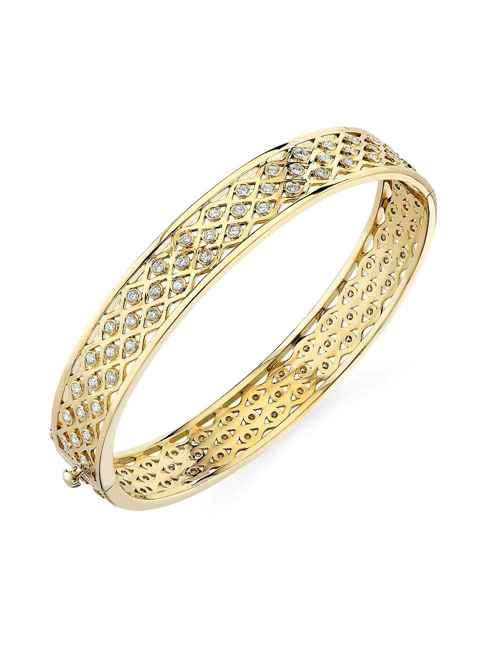 Womens 14K Yellow Gold & 1.37 TCW Diamond Large Fishnet Bangle Product Image