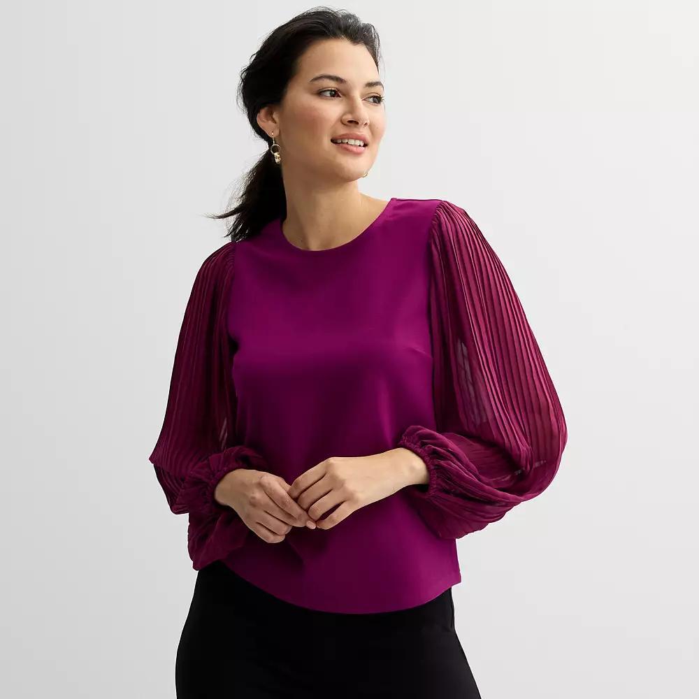 Women's Nine West Sheer Pleated Long Sleeve Top, Size: Medium, Australian Orchid Product Image