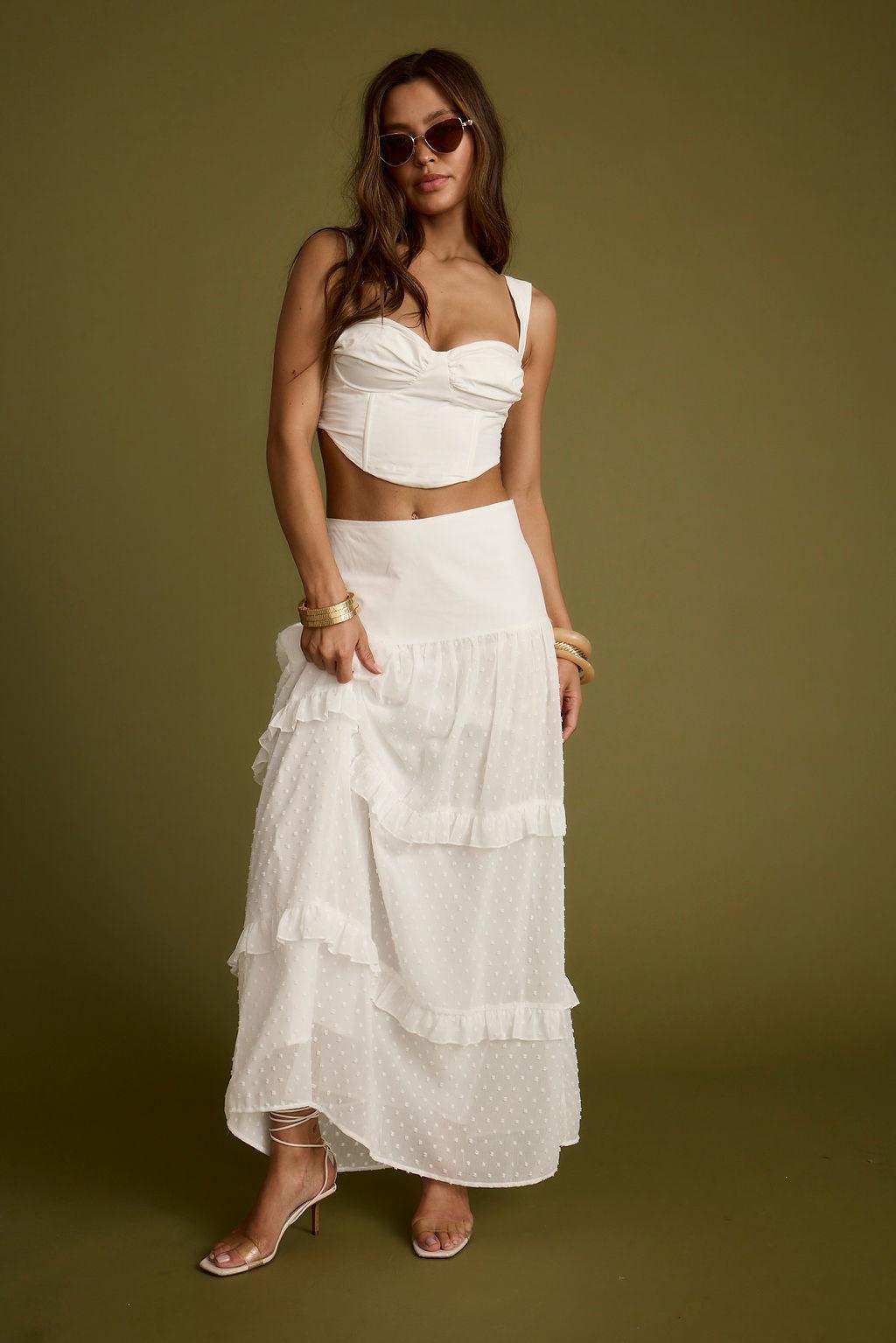 Liana White Low Rise Maxi Skirt Product Image