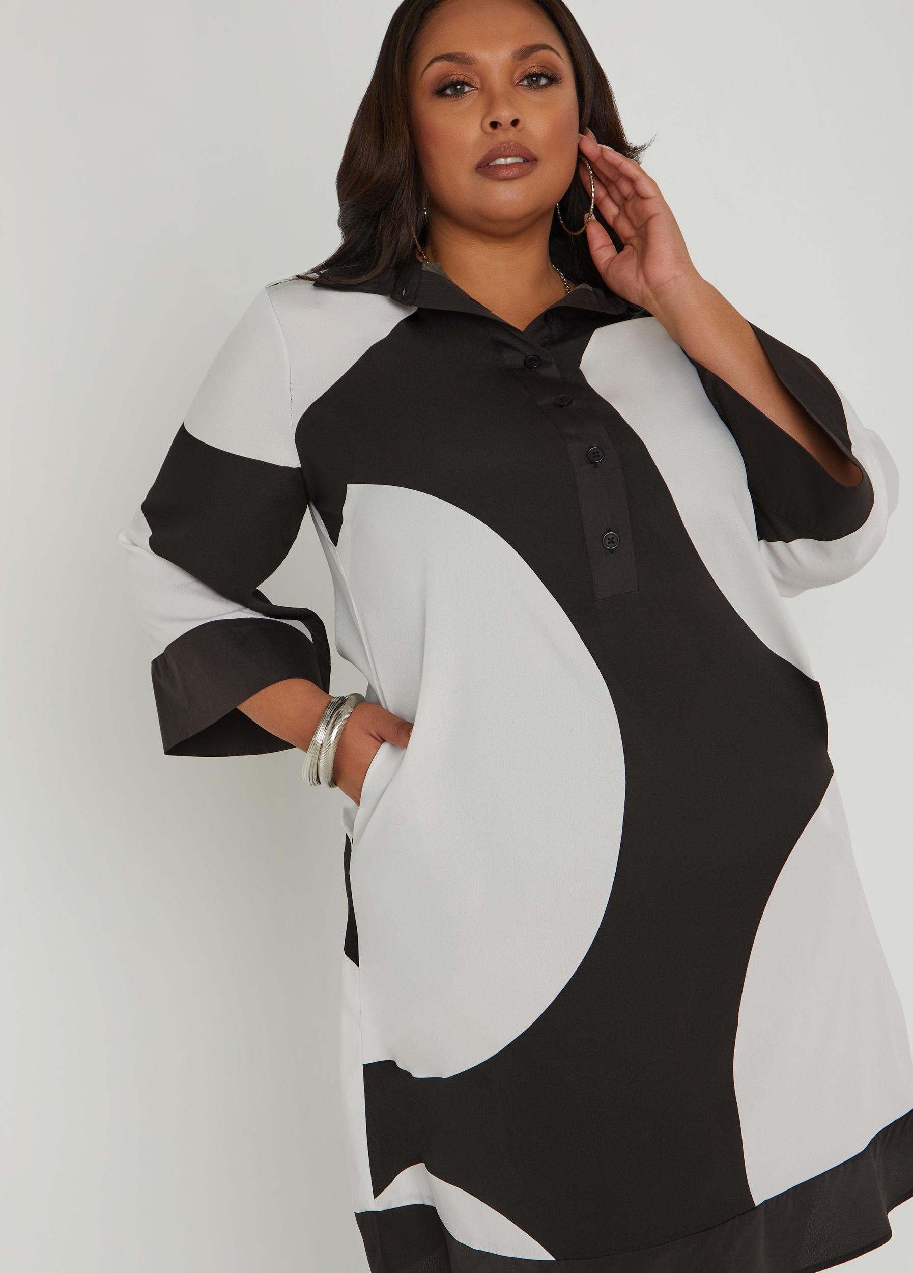 Buttoned Circle Print Shirtdress Product Image