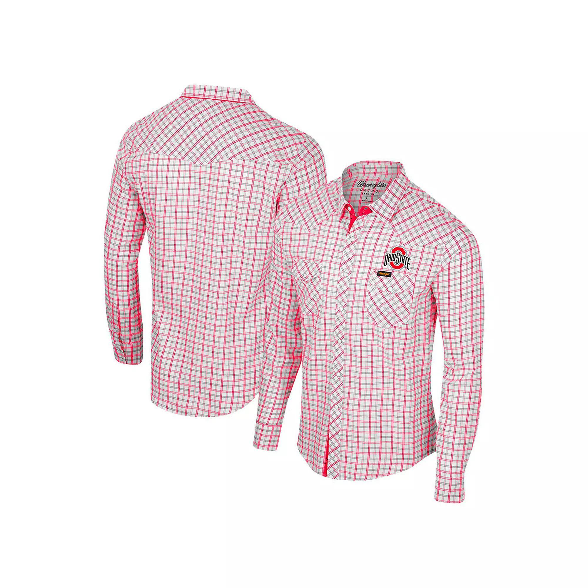 Men's Colosseum x Wrangler White Ohio State Buckeyes Plaid Window Pane Long Sleeve Full-Snap Shirt, Size: XXL Product Image