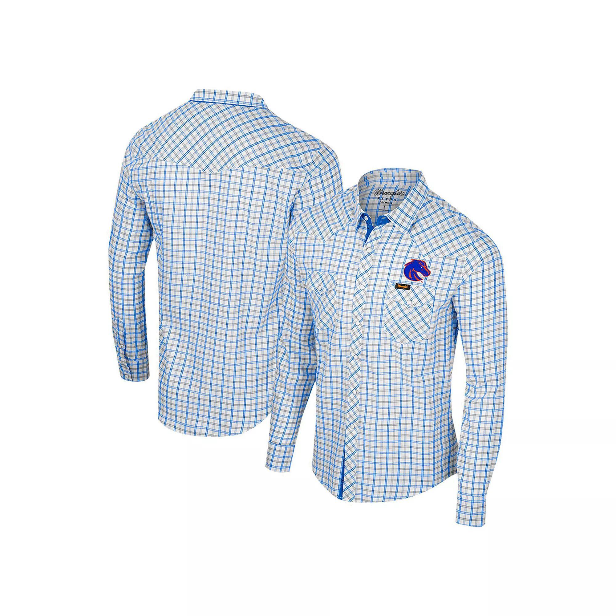 Men's Colosseum x Wrangler White Boise State Broncos Plaid Window Pane Long Sleeve Full-Snap Shirt, Size: XXL Product Image
