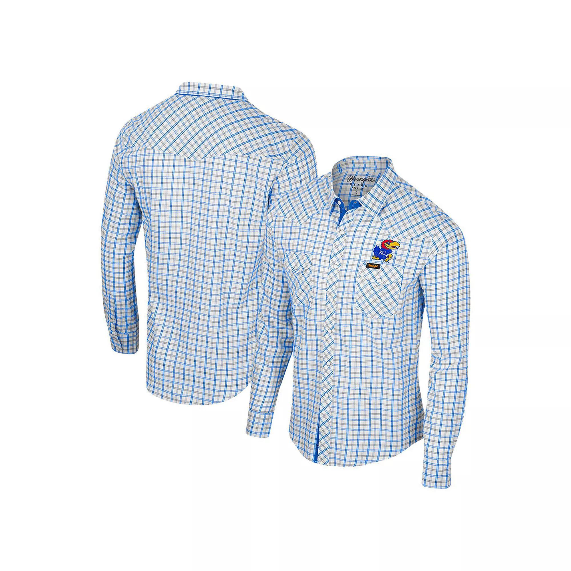 Men's Colosseum x Wrangler White Kansas Jayhawks Plaid Window Pane Long Sleeve Full-Snap Shirt, Size: Medium Product Image