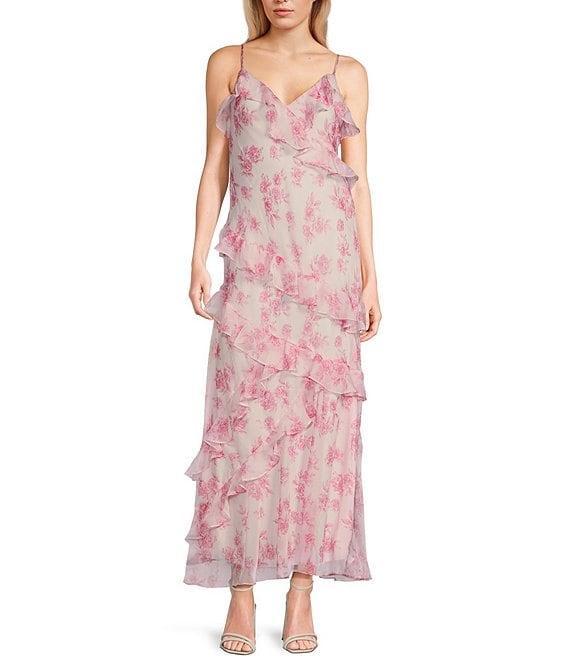 B. Darlin Spaghetti Strap V-Neck Ruffle Skirt Dress Product Image