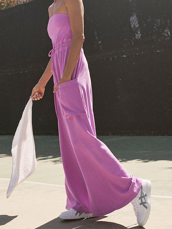 Solid Multi Pocket Drawstring Bandeau Jumpsuits Product Image