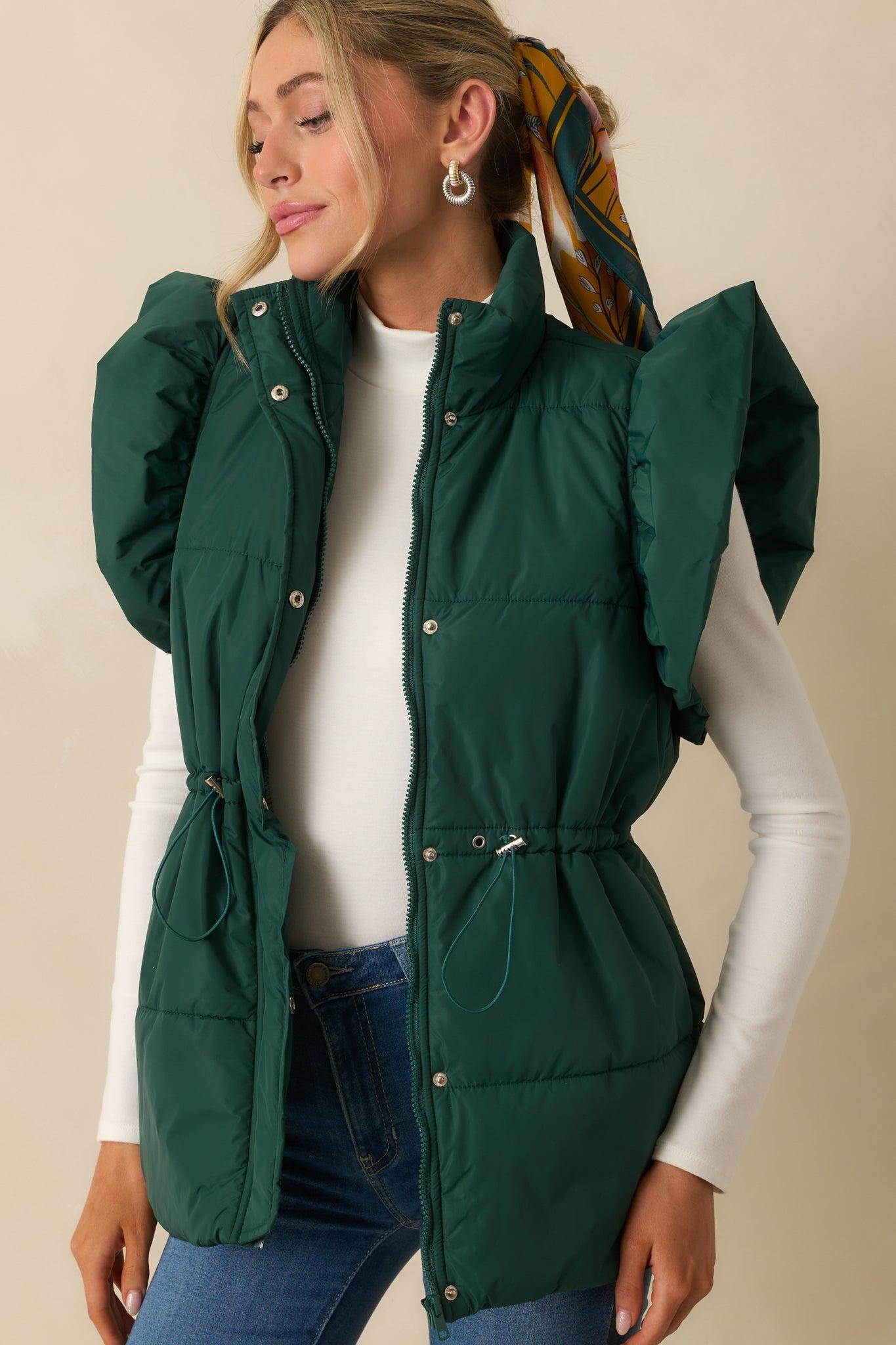 Cherry On Top Forest Green Flutter Sleeve Puffer Vest Product Image