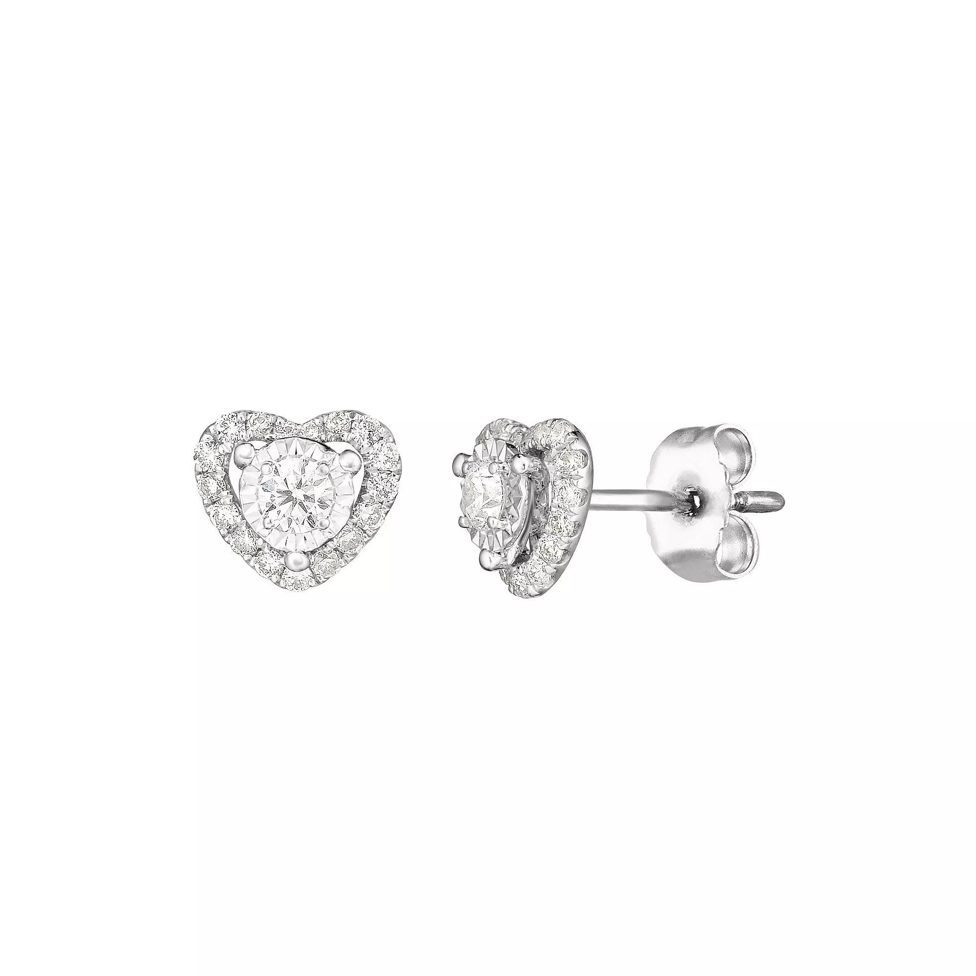 10k White Gold 1/4 Carat T.W. Diamond Heart Stud Earrings, Women's Product Image