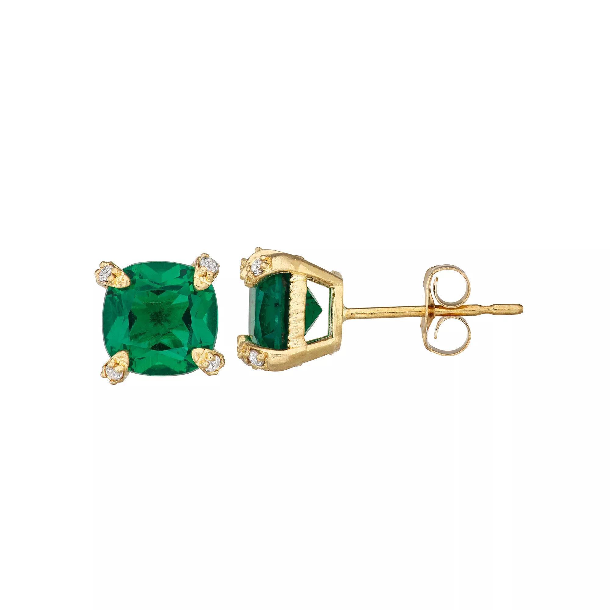 Designs by Gioelli 10k Gold Gemstone Diamond Accent Stud Earrings, Women's, Created Green Product Image