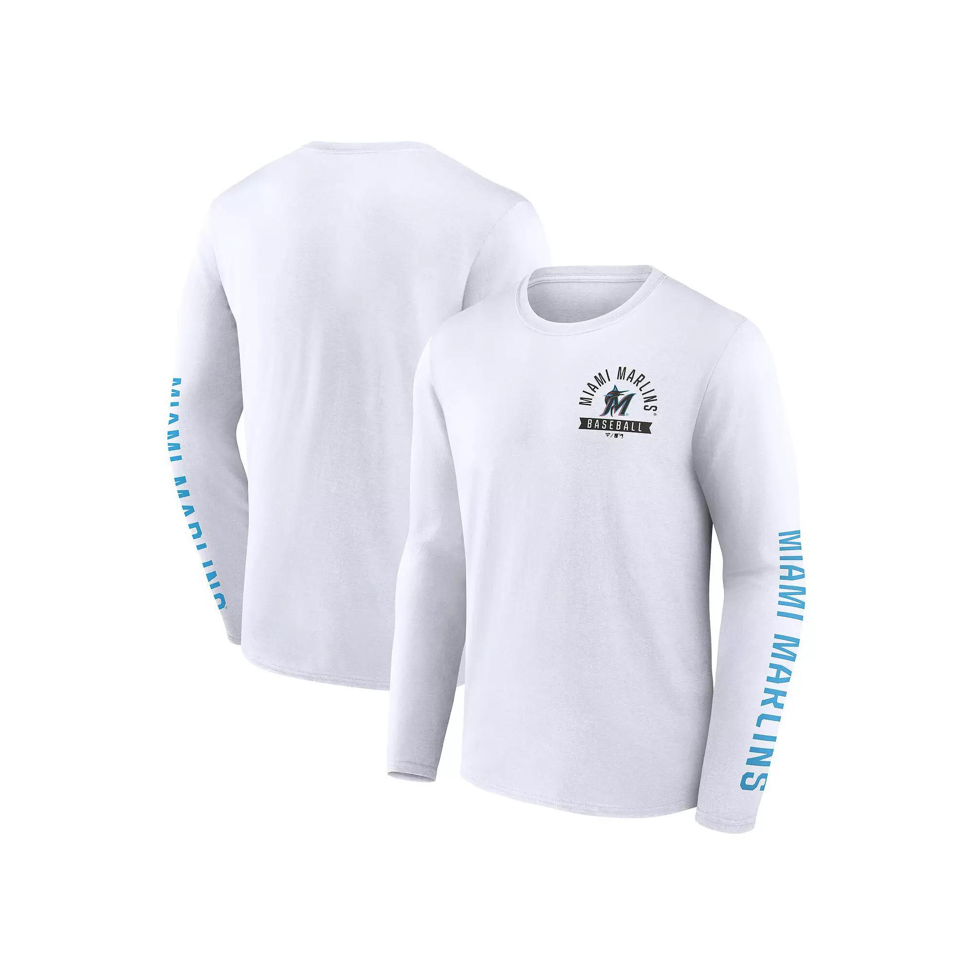 Men's Fanatics White Miami Marlins Press Box Long Sleeve T-Shirt,  Product Image