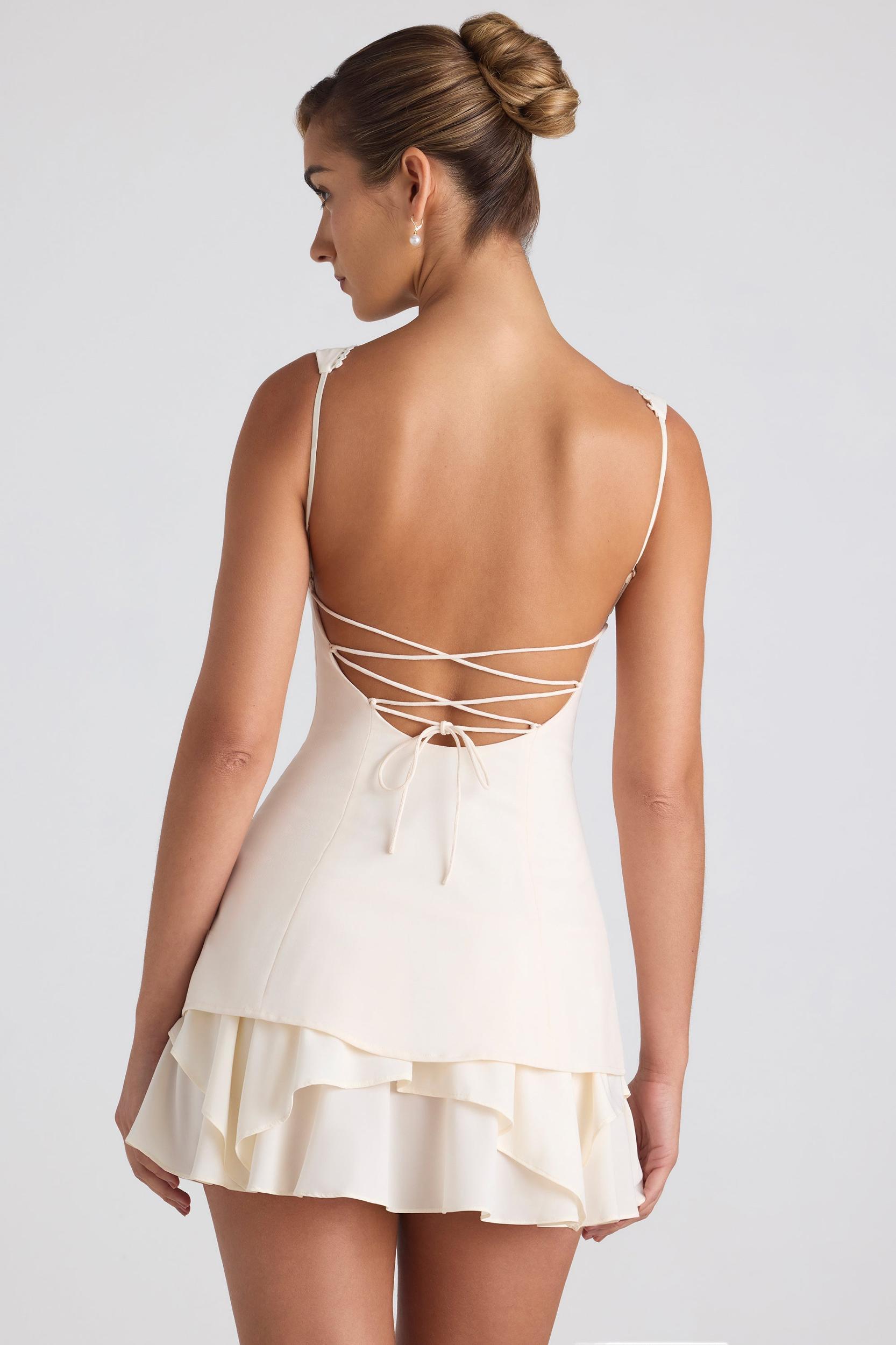 Ruffle-Trim Button-Detail Corset Mini Dress in Ivory Product Image
