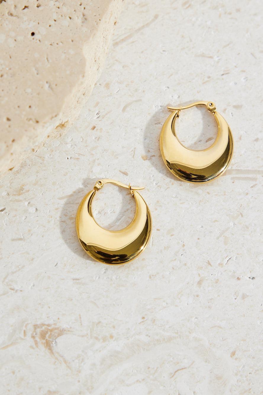 18k Gold Plated Slick Bun Hoop Earrings Gold Product Image