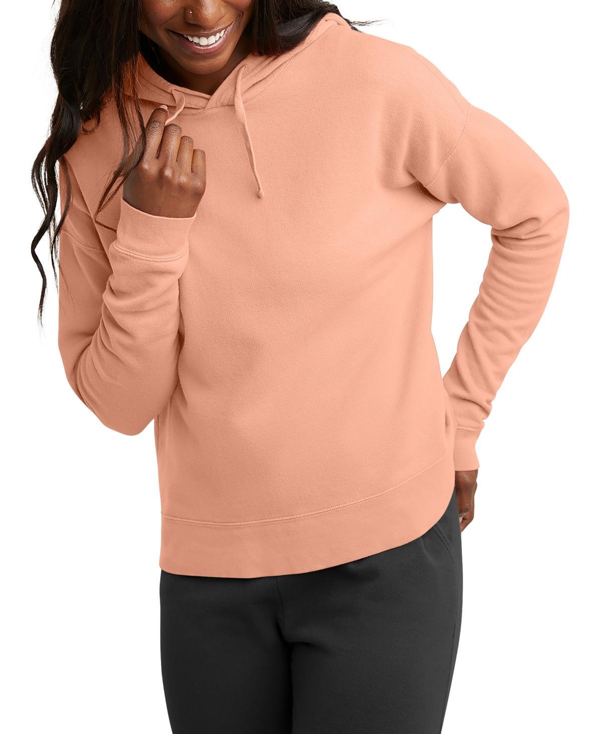 Hanes Womens Garment Dyed Fleece Hoodie Cantaloupe Orange L Product Image