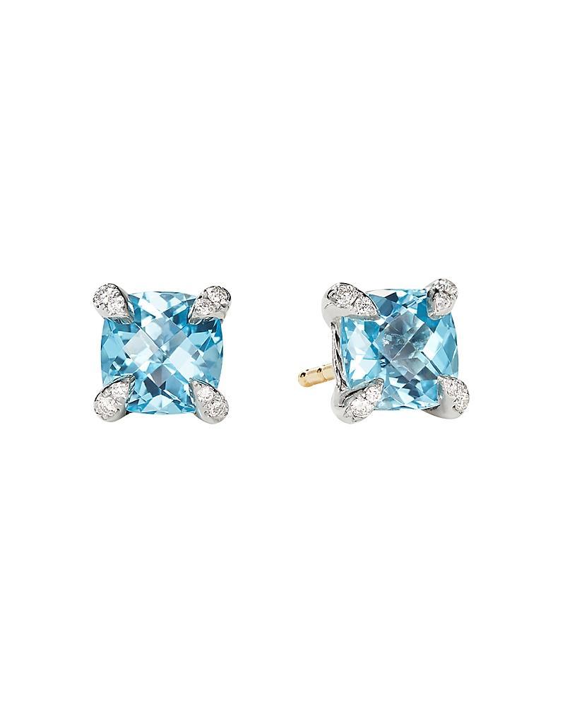 Chatelaine Stud Earrings with Gemstsones and Diamonds in Silver, 6mm Product Image