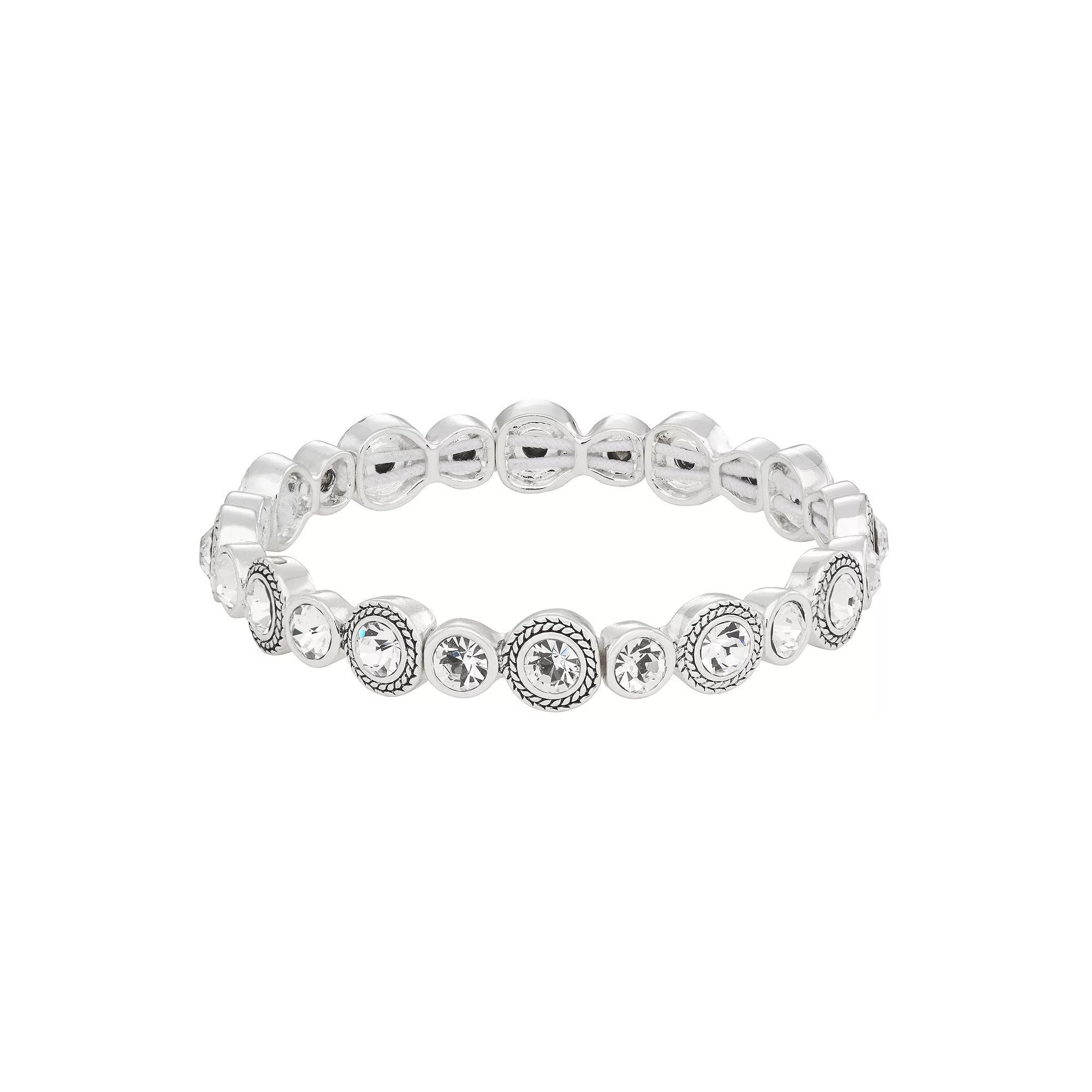 Napier Silver Tone Simulated Crystal Stretch Bracelet, Women's, Clear Product Image