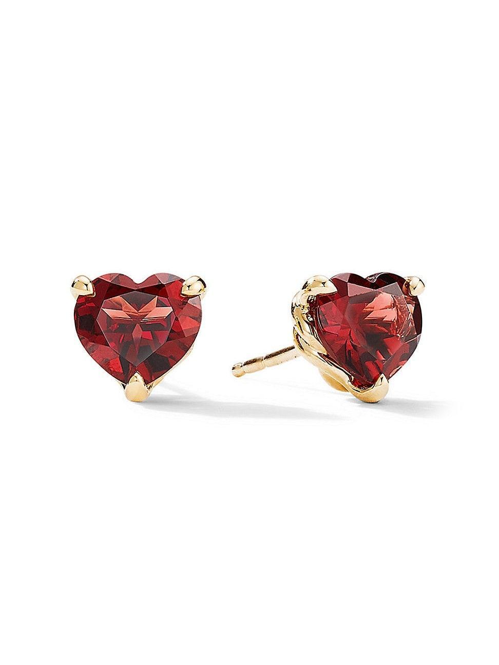 Womens Chatelaine Heart Stud Earrings in 18K Yellow Gold with Garnet Product Image